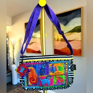 Laurel Burch Canvas Painted Dog Shoulder Bag